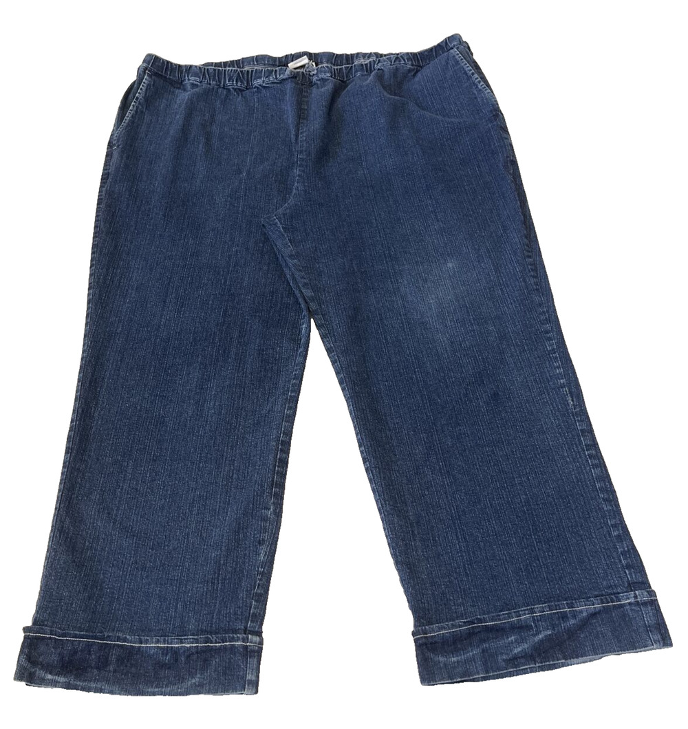 Ulla Popken Women's Pull On Wide Cuff Leg Denim Pant 48 Waist Blue Elastic Waist